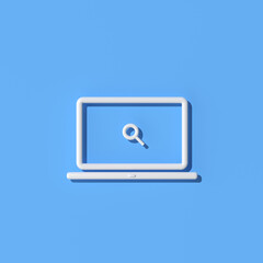 Poster - Illustration of laptop with searching icon on blue background, Outline style, 3d rendering.