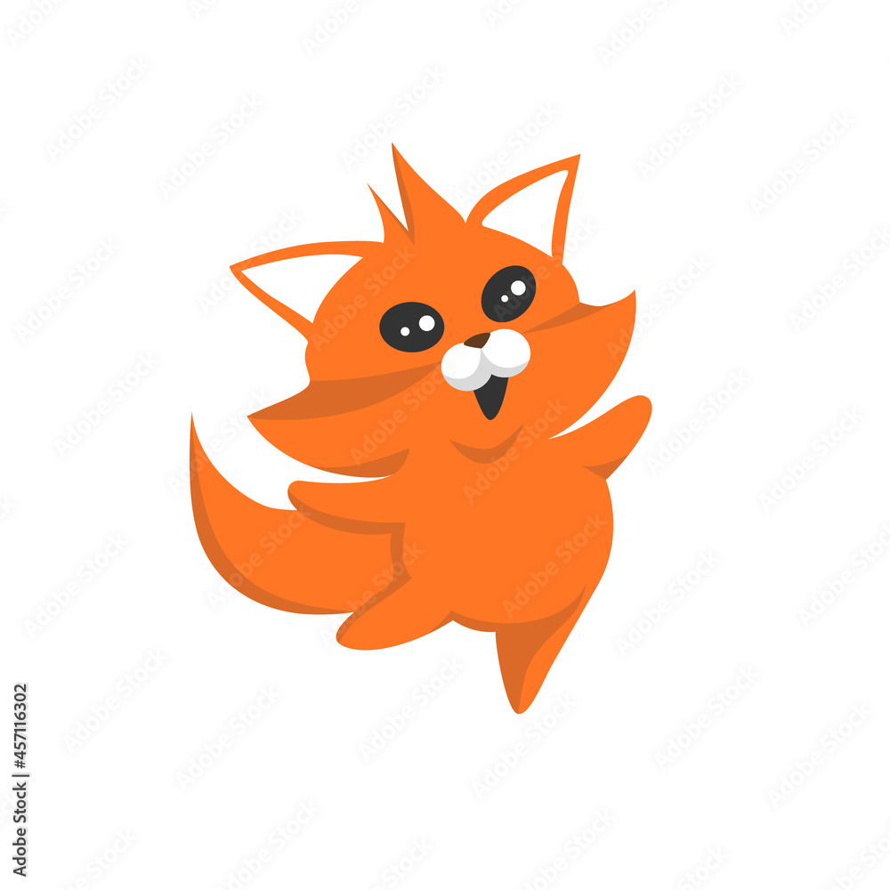 Vector de Stock Cartoon red fox in a modern simple flat style. Dancing ...