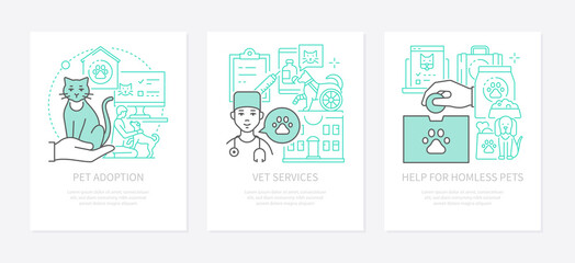 Pet care - three banners in line design style