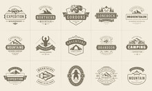 Camping Logos And Badges Templates Vector Design Elements And Silhouettes Set