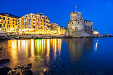 Wall Mural - Castle on the Sea in Rapallo by night