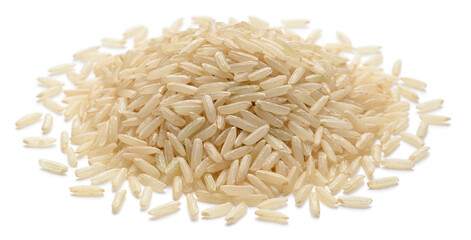 Sticker - uncooked long brown rice, isolated on the white background