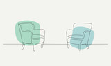 Fototapeta  - One continuous line drawing of  two armchairs. Interior concept Vector illustration