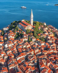 Wall Mural - Aerial view to Rovinj old town, popular travel destiation in Istria, Croatia.