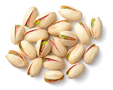 Pistachios Nuts Isolated On The White Background, Top View