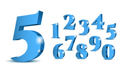 Wall Mural - Blue 3d sparkling numbers. Symbol set. Vector