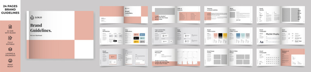 Wall Mural - Landscape Brand Guideline Template, Simple style and modern layout Brand Style, Brand Book, Brand Identity, Brand Manual, Guide Book