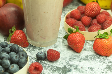 A cold milkshake with fresh and delicious fruits