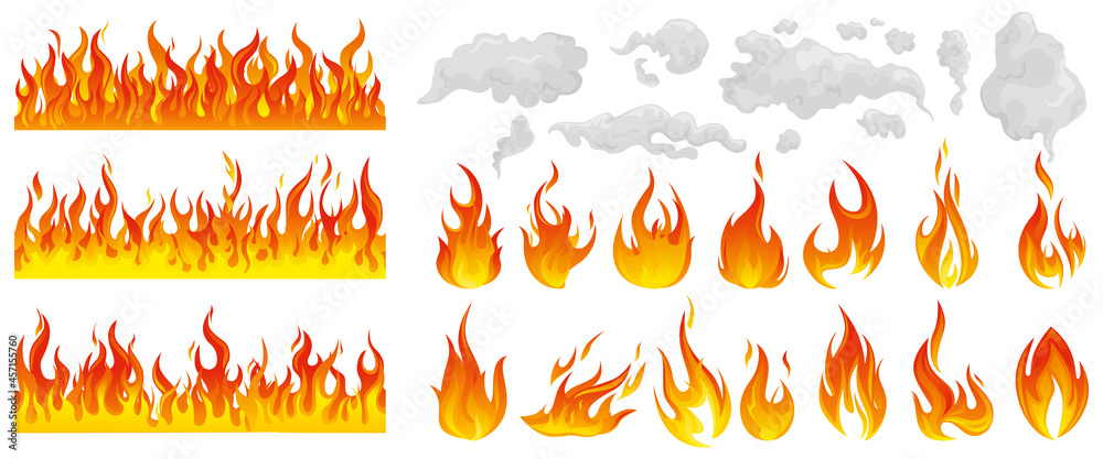 Fire Flame Smoke Icon Set Stock Vector | Adobe Stock