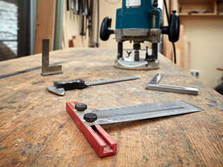 Closeup of a set of carpenter's tools.