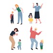 © VectorSpace - Set of vector cartoon flat parent character swears,yells at upset crying child.Healthy family relationships,emotions,social behavior,conflict resolution psychology concept,web site banner ad design