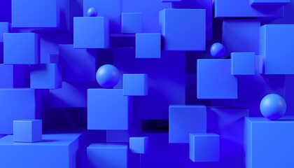 Poster - 3d abstract cubic pattern blue background rendering