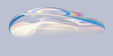 Wall Mural - Colorful 3d fluid shape holographic gradient, abstract design element, dispersion effect glass 3d rendering