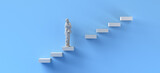 Concept of overcoming difficulties. Man climbing missing steps. Copy space. 3D Illustration.