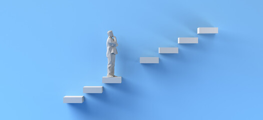 concept of overcoming difficulties. man climbing missing steps. copy space. 3d illustration.