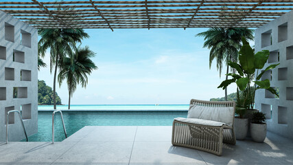 Wall Mural - Outdoor Pool background take view sea -3D render