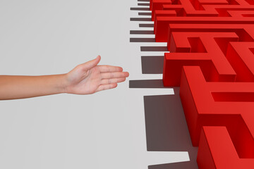 Fototapete - The concept of creating complexity from scratch. A hand that confidently guides people along a false and difficult path.