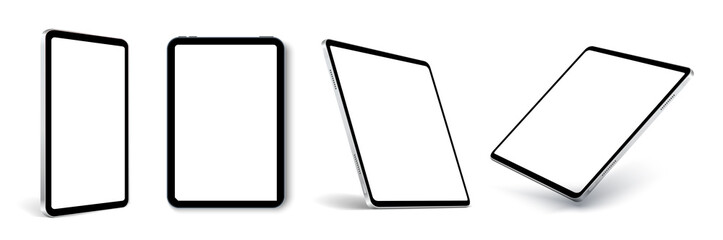 Leinwandbilder - Tablet frame less blank screen, rotated position. Tablet from different angles. Mockup generic device set. UI, UX Template for infographics or presentation 3D realistic graphics tablet.