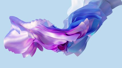 Wall Mural - 3d render, abstract blue background with folded textile layers levitating, fashion wallpaper with waving drapery