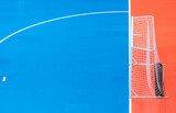 Field hockey, futsal or handball gate equipment in a sports hall gym. Professional sport concept. Horizontal sport poster, greeting cards, headers, website