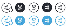 NFC icon set. Contactless wireless pay sign logo. NFC technology contact less credit card. Contactless payment logo. NFC payments icon for apps.