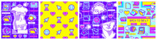 Seamless Patterns And Square Posters Set .Old Computer Illustration In Trendy Vapor Wave Style. Wallpaper For Social Network, Banners, For Promotion.Pack Of Retro Computer Elements. Nostalgia For 90's