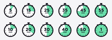 Timer, Clock, Stopwatch Isolated Set Icons. Label Cooking Time. Vector Illustration.