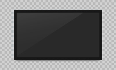 lcd tv screen isolated transparent background vector flat black television panel glass. empty tv fra