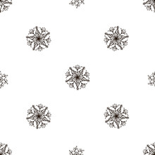 Seamless Doodle Pattern Of Snowflakes On A Black White Background.