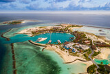 Fototapeta  - Marina at the Crossroads Maldives islands. South Male atoll. Aerial drone picture. June 2021