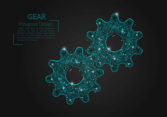 Wall Mural - Abstract isolated blue image of a gear. Polygonal illustration looks like stars in the blask night sky in spase or flying glass shards. Digital design for website, web, internet