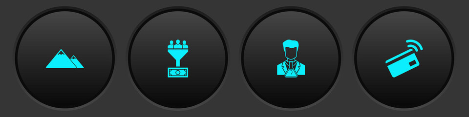 Poster - Set Mountains, Lead management, Scientist and test tube and Contactless payment icon. Vector