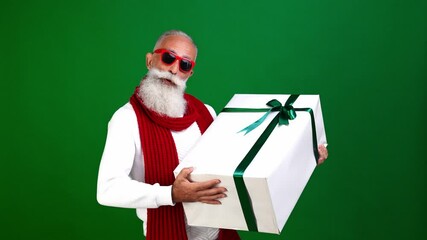 Sticker - Cheerful delivery workshop grandpa hold big present box