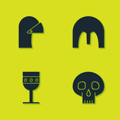 Sticker - Set Medieval iron helmet, Skull, goblet and icon. Vector