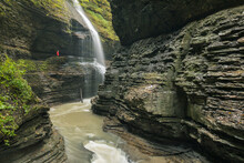 A Hiker Along The Gorge Trail In New York's Watkins Glen State Park.