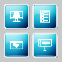 Poster - Set line Monitor with FAQ information, Create account screen mobile, No Internet connection and Information icon. Vector