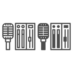 Poster - microphone and sound controller line and solid icon, music concept, mic and audio mixer vector sign 