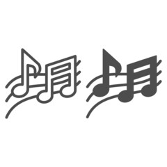 Poster - musical notes on stave, melody line and solid icon, sound design concept, instrumental notes vector 