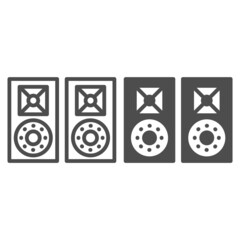 Poster - monitor speakers, studio acoustic system line and solid icon, sound design concept, audio set vector