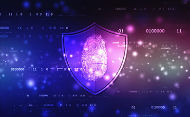 Wall Mural - Abstract security system concept with fingerprint with shield on technology background, Fingerprint Scanning Identification System. Biometric Authorization and Business and cyber Security Concept