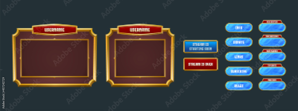 Stream overlay, game twitch frame. Streaming screen, username panels ...