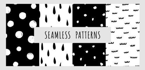 Wall Mural - Vector set. Abstract geometric patterns. Hand drawn texture for print, textile, packaging. Black and white background.
