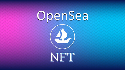Wall Mural - opensea internet platform nft token market and auction. new trend in collectibles sales. banner for 