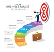 © InfoWizard - Infographic template for business. 6 Steps Modern Target diagram with staircase, presentation vector infographic.