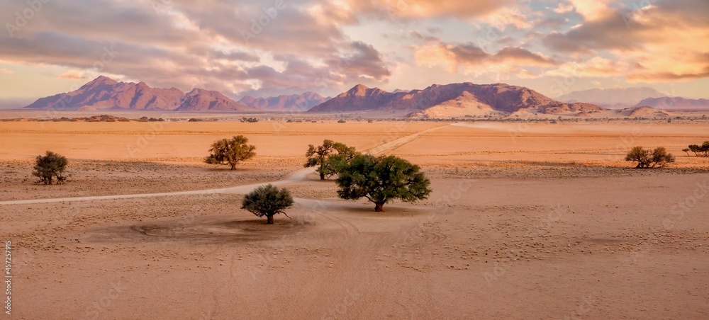 A panoramic Namib Desert landscape scene in Sossusvlei Namibia, with a ...