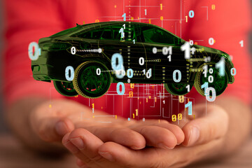 Poster - Autonomous car with HUD graphic of Navigation system driving