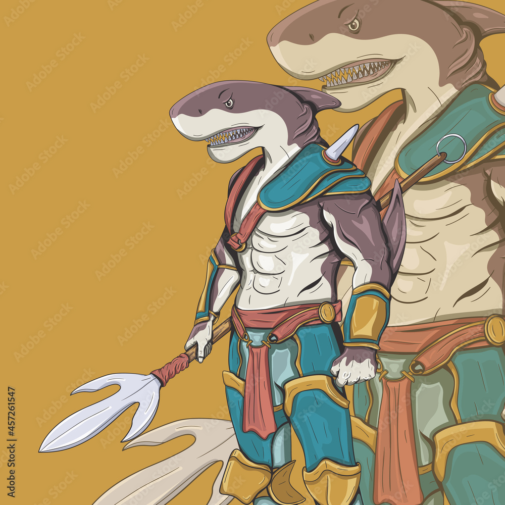 Vector de Stock Megalodon. Shark Mutant half animal and human. Hand drawn  sketch. Vector engraved illustration for Wallpaper, T-shirts, Mascot and  fantasy characters for role playing game. | Adobe Stock, image size:1000x1000