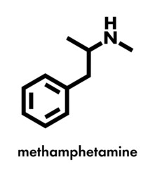 Sticker - Methamphetamine (crystal meth, methamfetamine) stimulant drug molecule. Skeletal formula.