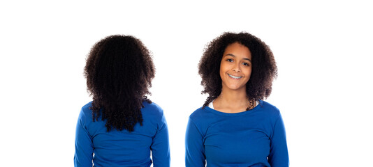 Canvas Print - African young girl with blue t-shirt with different positions