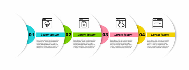 Set line Cloud technology data transfer, Software, and Search engine. Business infographic template. Vector